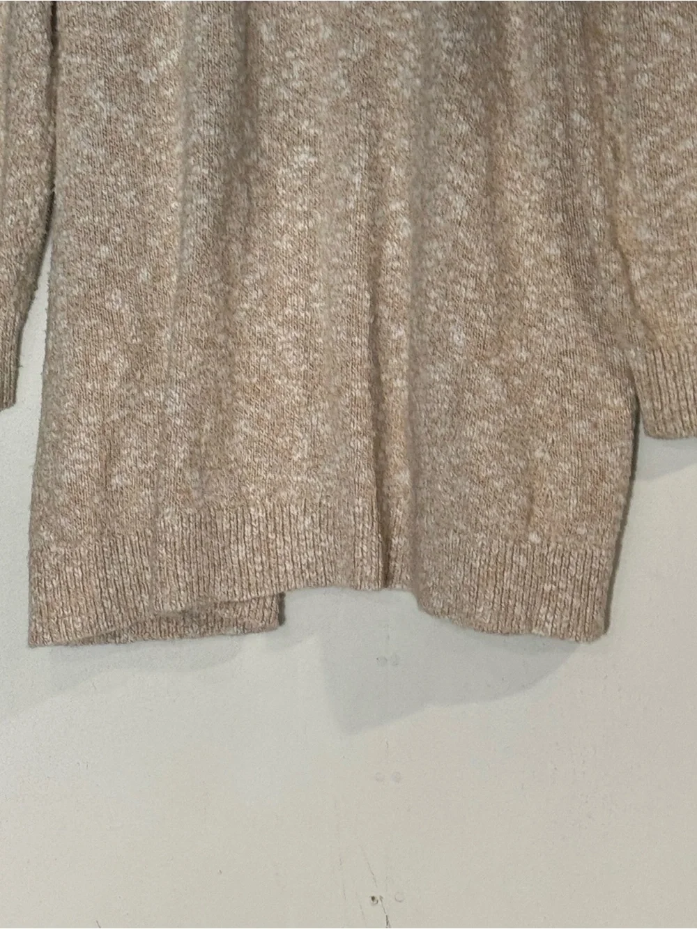 L.L. Bean Chunky Marled Knit Peach Beige Open Front Cardigan Sweater Size XL